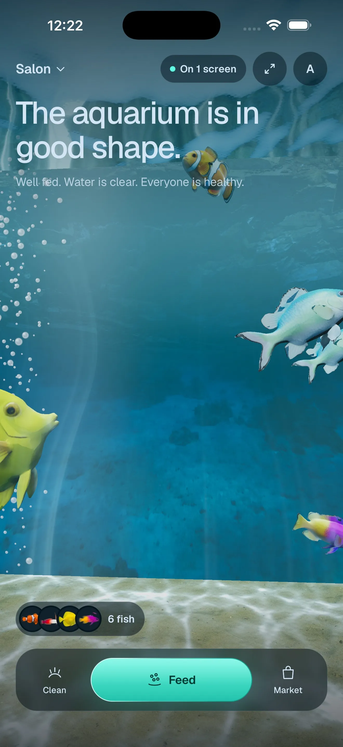 Home screen showing the aquarium status